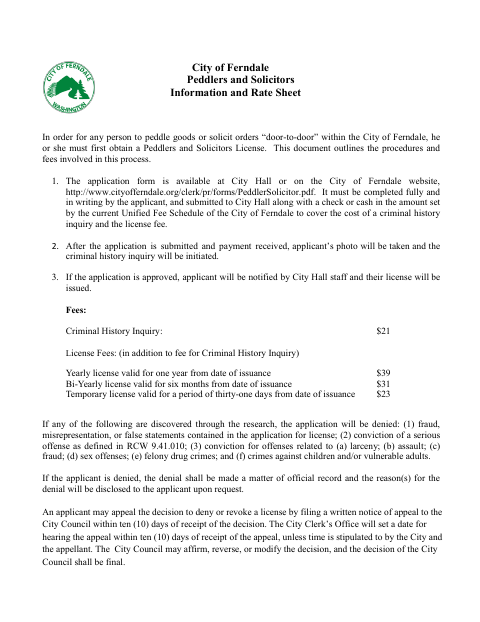 First page of the Application for Peddlers and Solicitors License