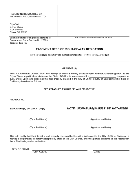 First page of the Easement Deed of Right-of-Way Dedication