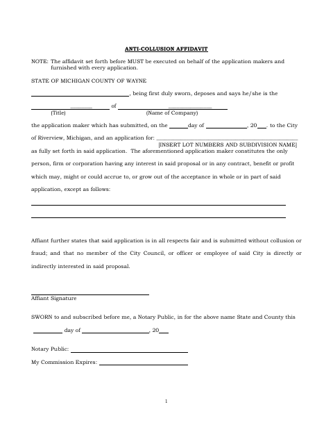 First page of the Anti-Collusion Affidavit and Applicant Certificate of Compliance