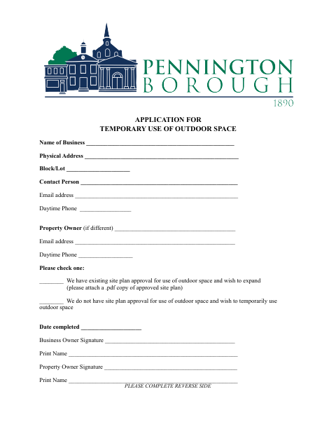 First page of the Application for Temporary Use of Outdoor Space