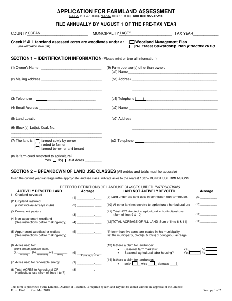 First page of the Application for Farmland Assessment