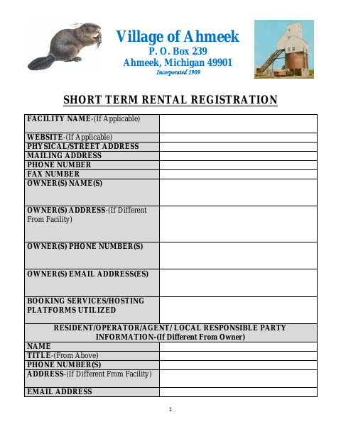 First page of the Short Term Rental Registration