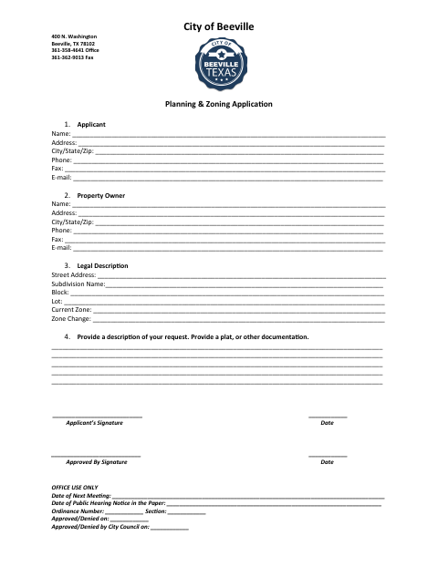 First page of the Planning & Zoning Application