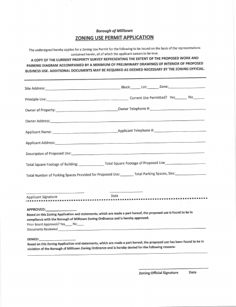 First page of the Zoning Use Permit Application