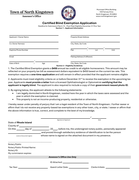 First page of the Certified Blind Exemption Application