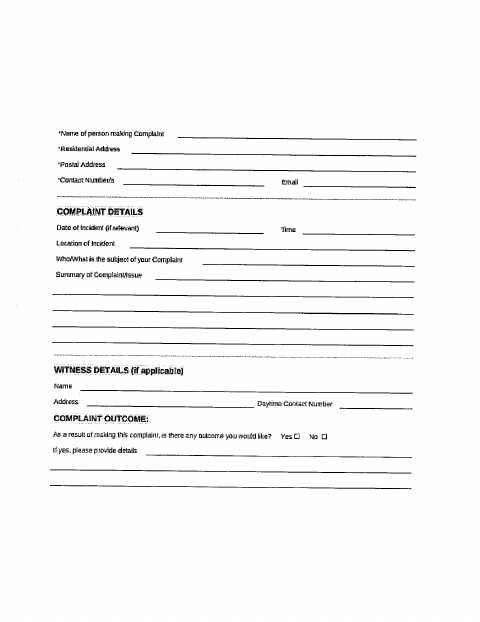 First page of the Complaint Form