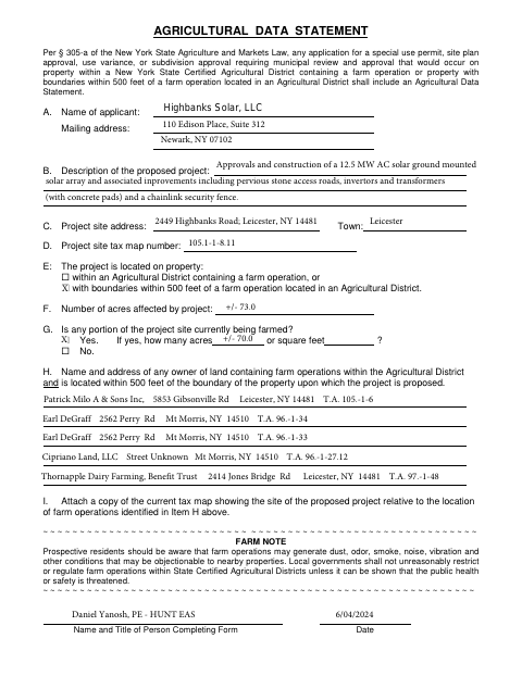 First page of the Agricultural Data Statement