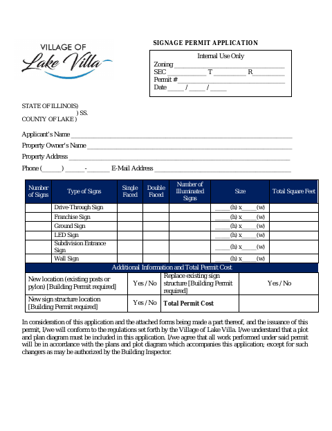 First page of the Signage Permit Application