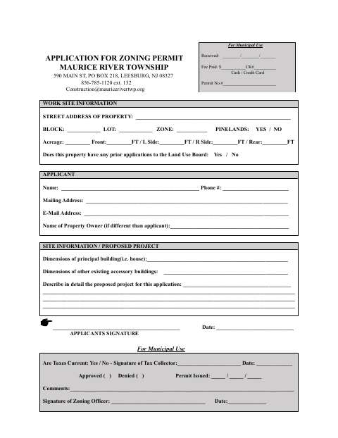 First page of the Application for Zoning Permit