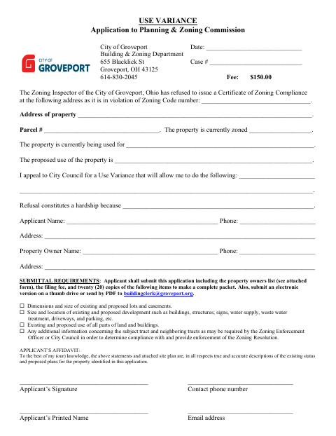 First page of the Use Variance Application