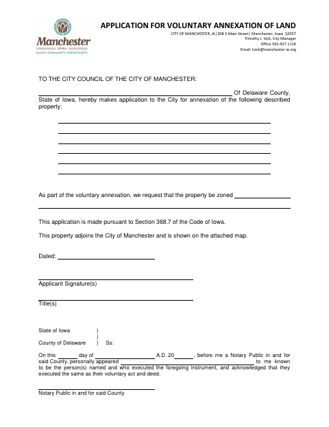 First page of the Application for Voluntary Annexation of Land