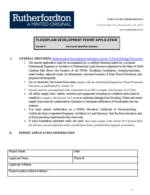 First page of the Floodplain Development Permit Application