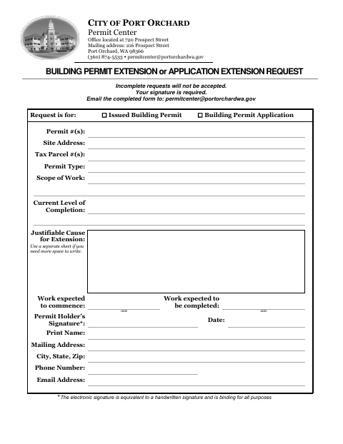 First page of the Building Permit Extension or Application Extension Request