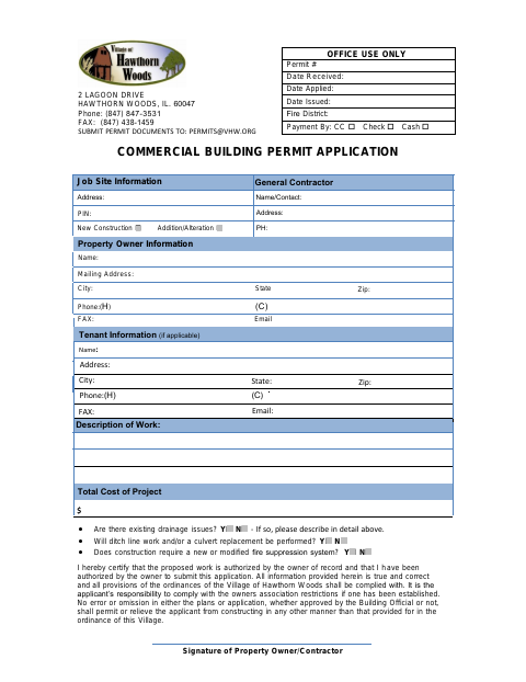 First page of the Commercial Building Permit Application
