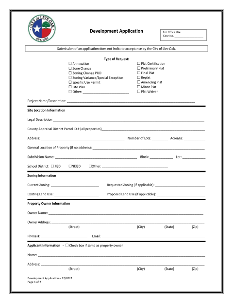 First page of the Development Application