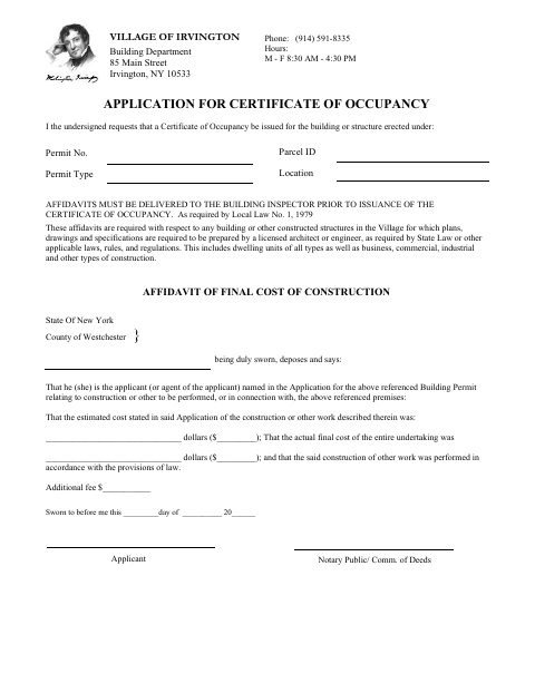 First page of the Application for Certificate of Occupancy