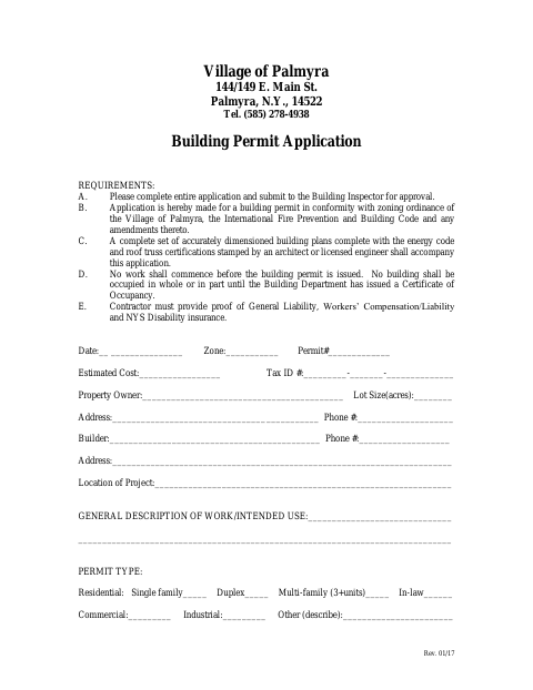 First page of the Building Permit Application