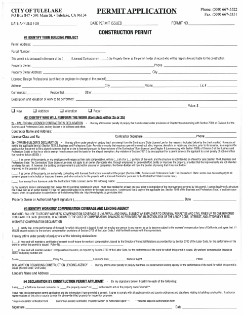 First page of the Building Permit Application 2022