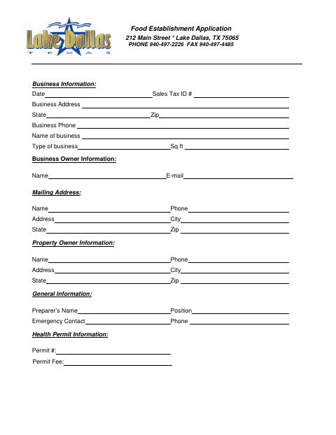 First page of the Mobile Food Establishment Application
