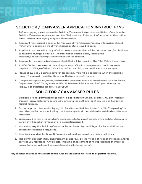 First page of the Solicitor / Canvasser Application and Disclosure Form