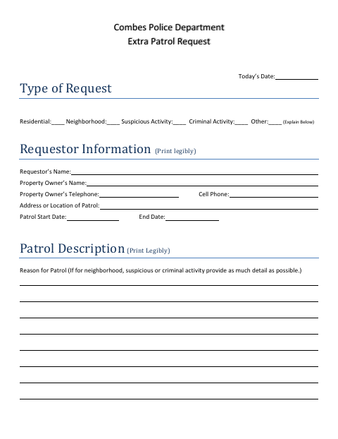 First page of the Extra Patrol Request