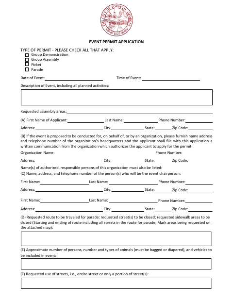 First page of the Event Permit Application