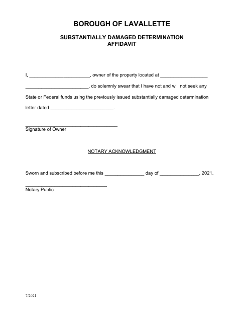 First page of the Substantially Damaged Determination Affidavit