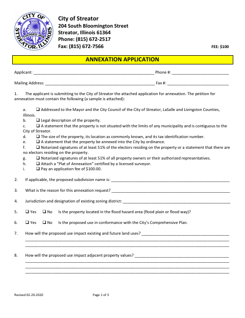 First page of the Annexation Application and Petition