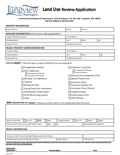 First page of the Land Use Review Application