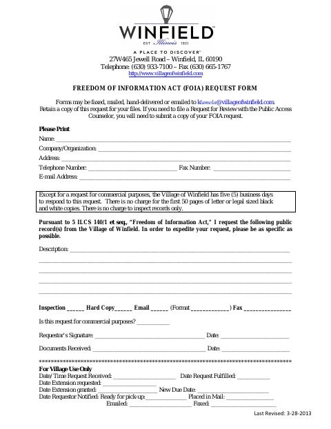 First page of the Freedom of Information Act Request Form