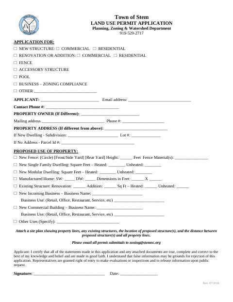 First page of the Land Use Permit Application