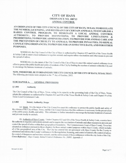 First page of the Non-Conforming Special Animal Permit
