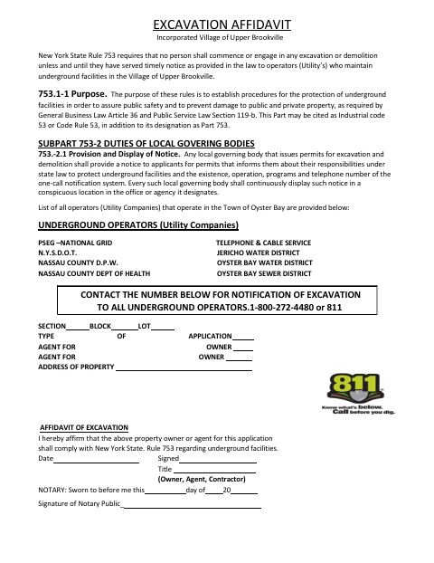 First page of the Excavation Affidavit