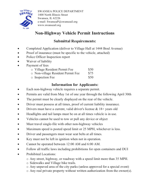 First page of the Non-Highway Vehicle Permit Application