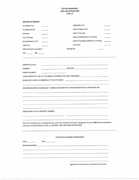 First page of the Land Use Application