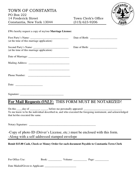First page of the Request for Marriage License Copy