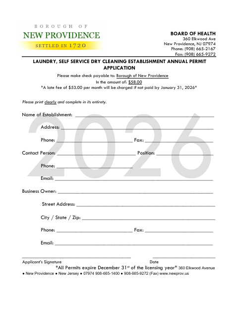 First page of the Laundry, Self-Service Dry Cleaning Establishment Annual Permit Application