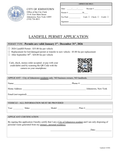 First page of the Landfill Permit Application