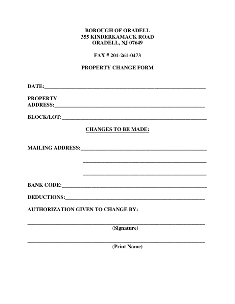 First page of the Property Change Form