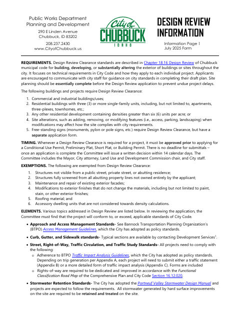 First page of the Design Review Application Package