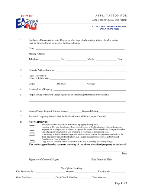 First page of the Application for Zone Change/Special Use Permit