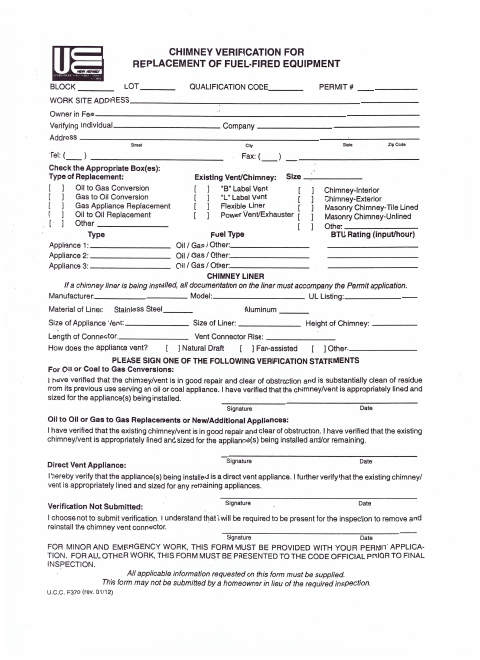 First page of the Chimney Verification for Replacement of Fuel-Fired Equipment