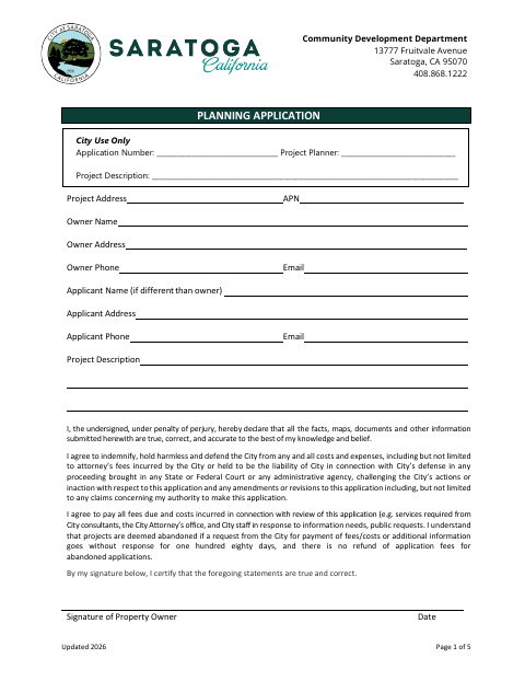 First page of the Planning Application