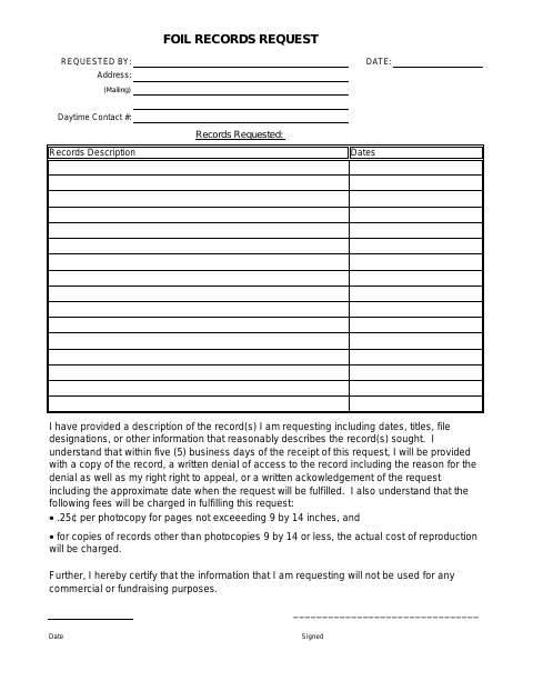 First page of the Records Request Form