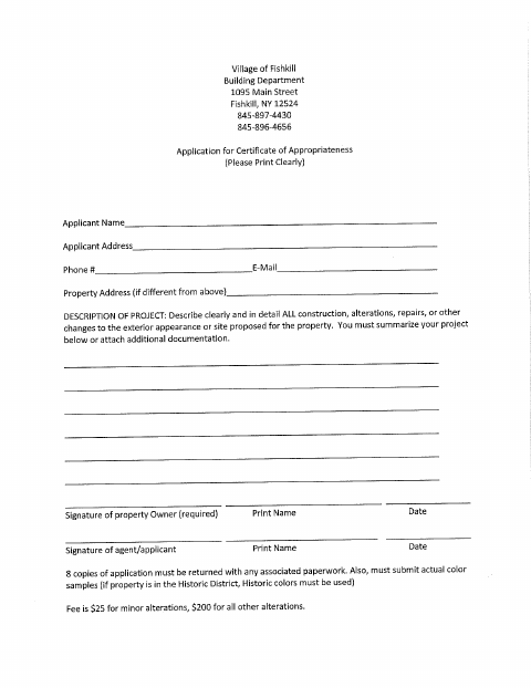 First page of the Certificate of Appropriateness