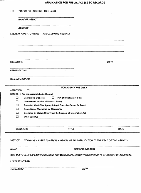 First page of the Application for Public Access to Records