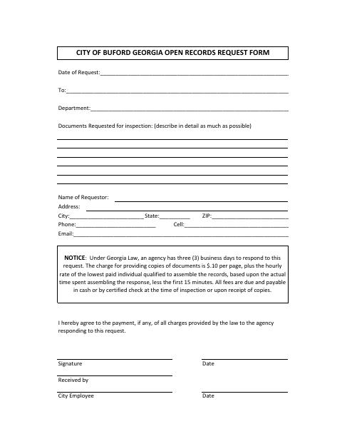 First page of the Open Records Request Form