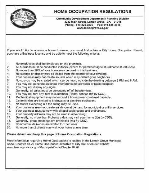 First page of the Home Occupation Permit Application