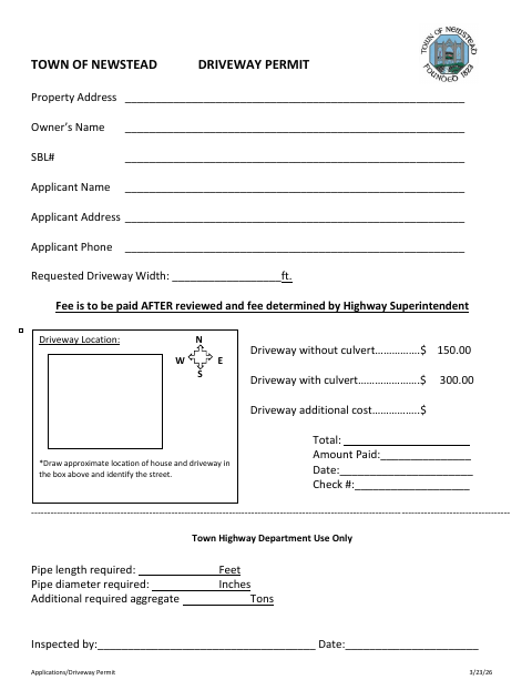 First page of the Driveway Permit