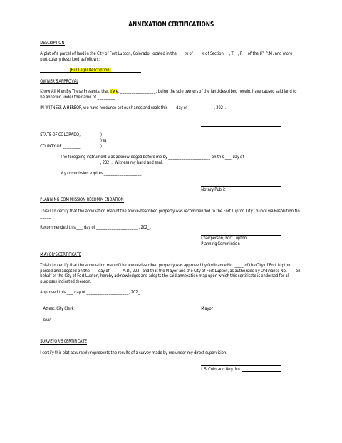 First page of the Annexation Certifications